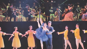 Nsưt Đàm Hàn Giang và vũ công Thu Huệ trong vở ballet Kẹp hạt dẻ.
