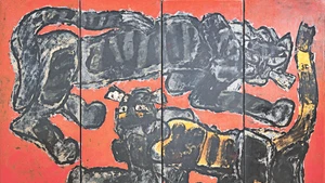 Bức tranh sơn mài Mèo của họa sĩ Nguyễn Sáng, vẽ năm 1983, thuộc một bộ sưu tập tư nhân tại TP Hồ Chí Minh.