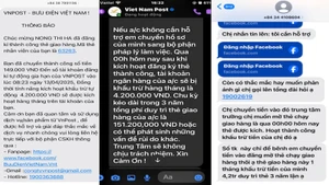 Các tin nhắn giả mạo Bưu điện Việt Nam được các đối tượng lừa đảo dùng để dẫn dụ khách hàng chuyển tiền.