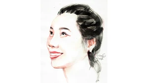 Ký họa chân dung nhà thơ Thy Nguyên của họa sĩ Đỗ Hoàng Tường. 