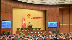 Đại biểu Quốc hội biểu quyết thông qua Nghị quyết về một số cơ chế, chính sách đặc biệt đầu tư xây dựng dự án điện hạt nhân Ninh Thuận. Ảnh: DUY LINH