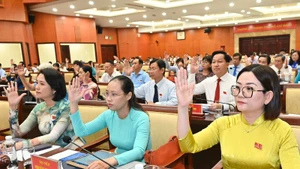 Đại biểu Hội đồng nhân dân Thành phố Hồ Chí Minh biểu quyết thông qua các nghị quyết phát triển kinh tế-xã hội. (Ảnh: VIỆT DŨNG)