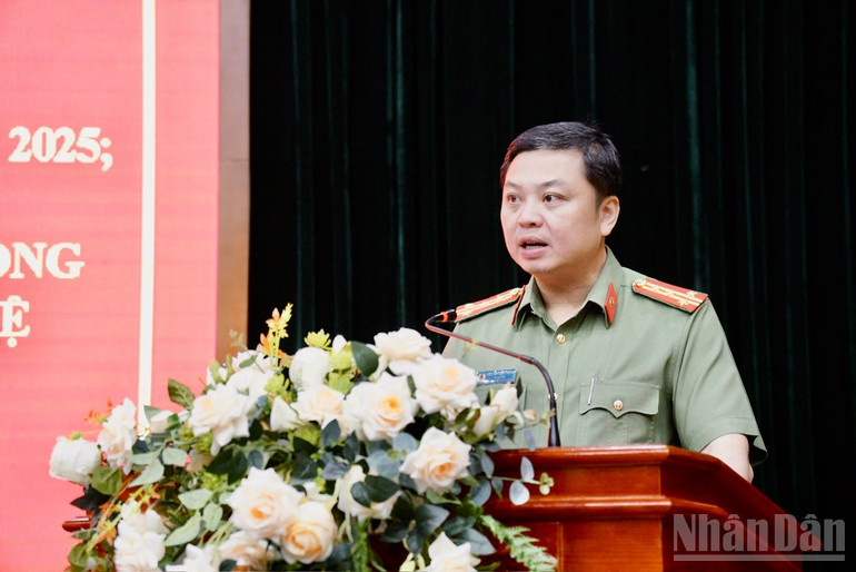 Đại tá Nguyễn Tiến Trung, Giám đốc Công an tỉnh Lạng Sơn phát biểu tại sự kiện. ndo_br_e2da4f636906de588717.jpg