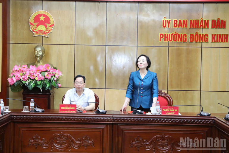 Đồng chí Phạm Thị Thanh Trà, Ủy viên Trung ương Đảng, Bộ trưởng Nội vụ phát biểu chỉ đạo tại phường Đông Kinh, tỉnh Lạng Sơn. ndo_br_gen-h-z6754467791287-5bef9835b6e5af57085657c68bc078d6.jpg