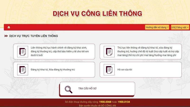Đăng ký hộ tịch trên dịch vụ công trực tuyến quốc gia. (ẢNH CHỤP MÀN HÌNH)