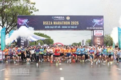 Vận động viên, người lao động tham gia giải chạy.