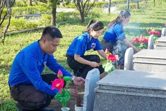 Đoàn viên, thanh niên thay hoa mới tại nghĩa trang liệt sĩ thành phố.