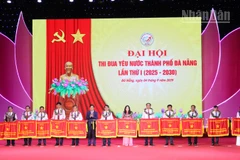 Lãnh đạo Thành ủy Đà Nẵng trao tặng Cờ thi đua của Chính phủ cho các tập thể.