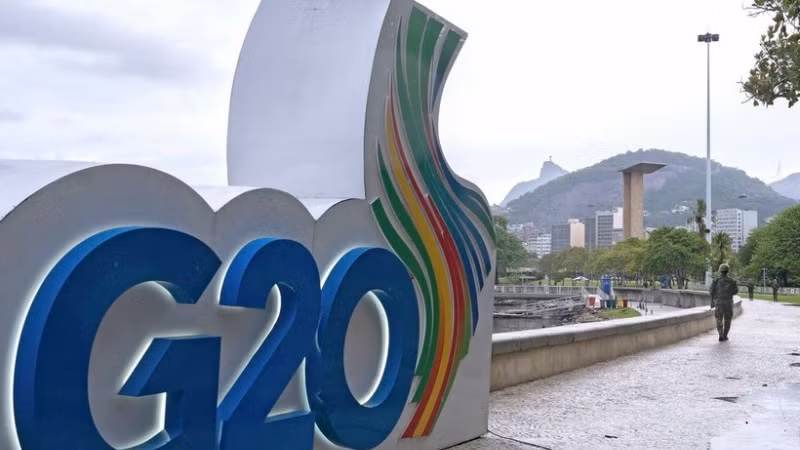 Biểu tượng G20 tại Rio de Janeiro (Brazi;) hồi tháng 11 năm ngoái. (Ảnh: THX/TTXVN)