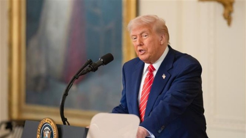 Tổng thống Mỹ Donald Trump phát biểu tại Nhà Trắng ngày 8/5/2025. (Ảnh: THX/TTXVN)