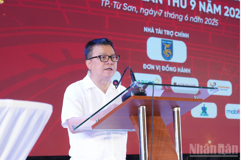 Đồng chí Lê Quốc Minh - Ủy viên Trung ương Đảng, Tổng Biên tập Báo Nhân dân, Phó Trưởng ban Tuyên giáo và Dân vận Trung ương, Chủ tịch Hội Nhà báo Việt Nam, Trưởng Ban Chỉ đạo Press Cup 2025 phát biểu tại buổi lễ bế mạc. ndo_br_picture1.jpg