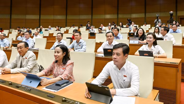 Các đại biểu dự phiên họp sáng 8/8. Ảnh: THỦY NGUYÊN