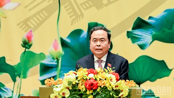 Chủ tịch Quốc hội Trần Thanh Mẫn phát biểu tại lễ kỷ niệm. (Ảnh: DUY LINH)