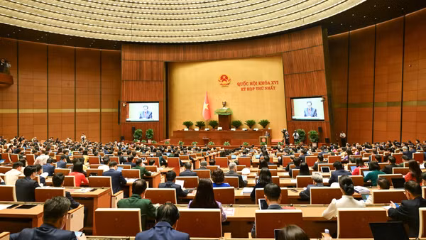 Chủ tịch Quốc hội khóa XV Trần Thanh Mẫn phát biểu khai mạc Kỳ họp thứ nhất, Quốc hội khóa XVI sáng 6/4. (Ảnh: DUY LINH)