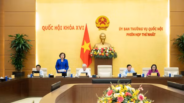 Phó Chủ tịch Quốc hội Nguyễn Thị Hồng điều hành phiên họp. (Ảnh: DUY LINH)