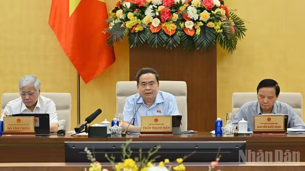 Chủ tịch Quốc hội Trần Thanh Mẫn phát biểu ý kiến tại phiên họp. (Ảnh: THỦY NGUYÊN)