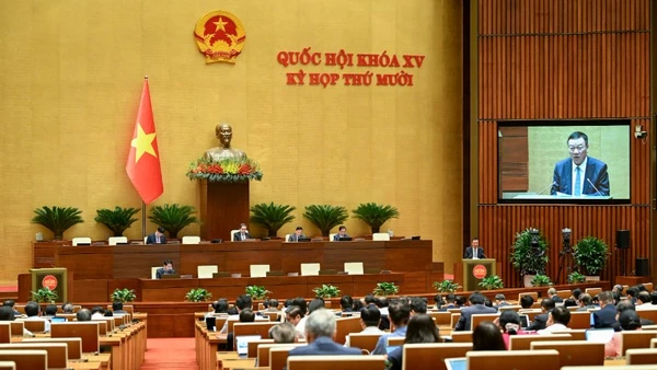 Tổng Thanh tra Chính phủ Đoàn Hồng Phong trình bày Báo cáo tiếp thu, giải trình trước Quốc hội. (Ảnh: DUY LINH)