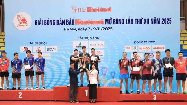 Ban tổ chức trao thưởng nội dung đồng đội nam nâng cao.