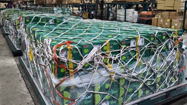 Hình ảnh các lô hàng từ Việt Nam chuẩn bị được đưa lên máy bay vận chuyển sang Dubai.