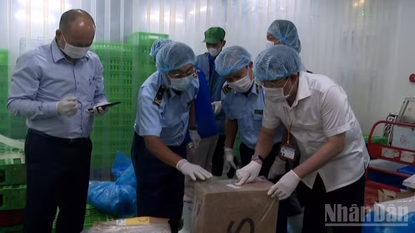 Lực lượng chức năng tỉnh Hậu Giang kiểm tra chất lượng hàng hóa trên thị trường.