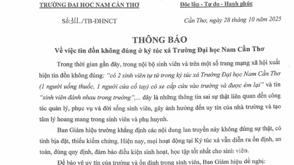 Thông báo số 311 của Trường đại học Nam Cần Thơ.