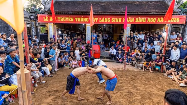 Hội vật truyền thống làng Sình được khai mạc từ sáng sớm mùng 10 Tết.