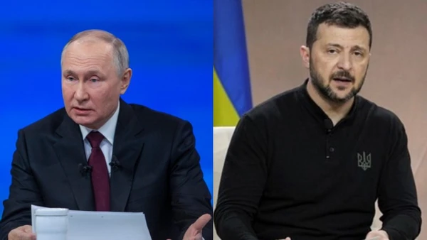 Tổng thống Nga Vladimir Putin (trái) và Tổng thống Ukraine Volodymyr Zelensky. (Ảnh: Xinhua)