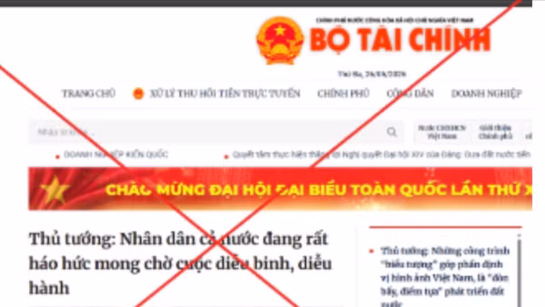 Một trong số trang thông tin giả mạo Bộ Tài chính. 