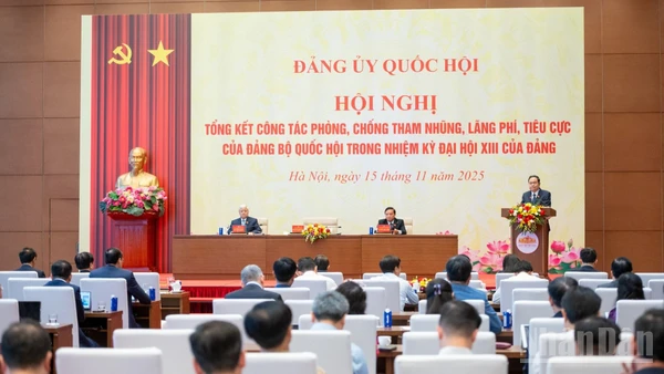 Hội nghị tổng kết công tác phòng, chống tham nhũng, lãng phí, tiêu cực của Đảng bộ Quốc hội trong nhiệm kỳ Đại hội lần thứ XIII của Đảng. (Ảnh: DUY LINH)