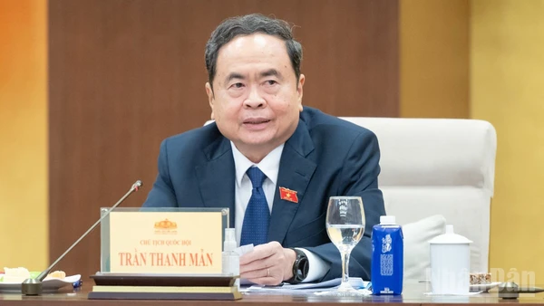 Chủ tịch Quốc hội Trần Thanh Mẫn phát biểu ý kiến tại phiên họp. (Ảnh: DUY LINH) 