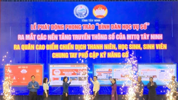 Lãnh tỉnh và các sở, ngành ấn nút phát động phong trào bình dân học vụ số.