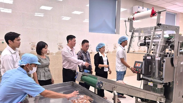 Trung tâm Khuyến công và Xúc tiến thương mại Tây Ninh tổ chức nghiệm thu hai máy đóng gói tại Công ty Trách nhiệm hữu hạn thương mại tổng hợp Cô Út (phường Khánh Hậu)