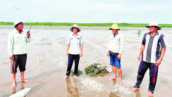 Lực lượng bảo vệ Hợp tác xã nghêu Rạng Đông (xã Thới Thuận, tỉnh Vĩnh Long) thường xuyên phối hợp Công an, Đồn biên phòng bảo vệ an ninh khu vực biên giới biển.