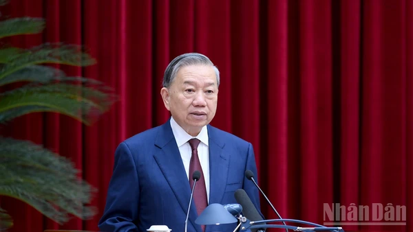 Tổng Bí thư Tô Lâm phát biểu bế mạc hội nghị. (Ảnh ĐĂNG KHOA)