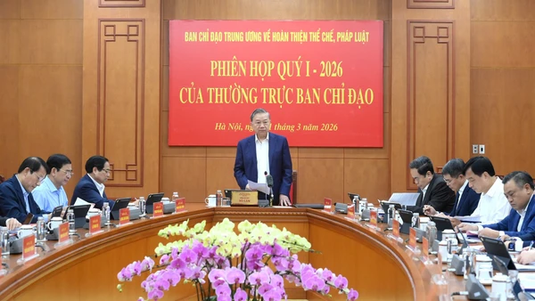 Tổng Bí thư Tô Lâm chủ trì phiên họp quý I/2026 của Thường trực Ban Chỉ đạo Trung ương về hoàn thiện thể chế, pháp luật. (Ảnh: ĐĂNG KHOA)