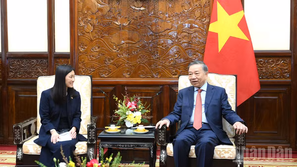 Tổng Bí thư, Chủ tịch nước Tô Lâm với Đại sứ Hợp chúng quốc Hoa Kỳ Jennifer Wicks McNamara. (Ảnh: ĐĂNG KHOA)