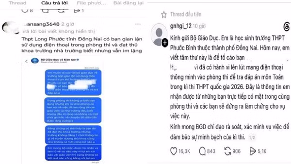 Tài khoản trên mạng xã hội đăng tải các nội dung có liên quan việc gian lận trong thi cử. (Ảnh: Công an thành phố Đồng Nai cung cấp)
