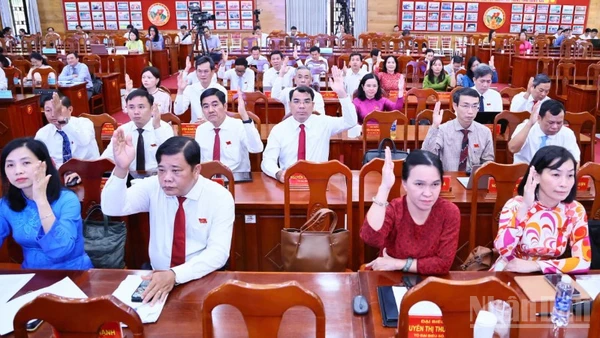 Các đại biểu Hội đồng nhân dân tỉnh Đồng Nai biểu quyết thông qua nghị quyết tại kỳ họp.