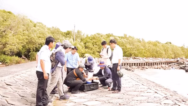 Đo cảm biến IoT năng lượng mặt trời giám sát mực nước, độ mặn ở Cà Mau. 