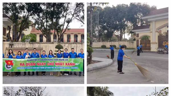 Chi đoàn Cơ quan Tỉnh ủy và Chi đoàn Cơ quan Đảng ủy các cơ quan Đảng tỉnh ra quân Ngày chủ nhật Xanh tại đoạn đường trước cổng Cơ quan Tỉnh ủy