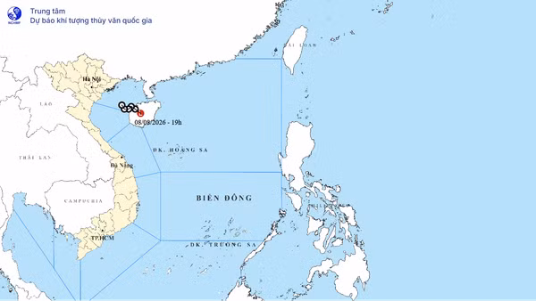 Bản đồ quỹ đạo áp thấp nhiệt đới tính đến 19 giờ ngày 8/8. (Nguồn: Trung tâm Dự báo khí tượng thủy văn quốc gia)