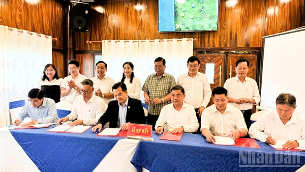 Quang cảnh lễ ký kết hợp tác giữa các đơn vị và doanh nghiệp logistics.