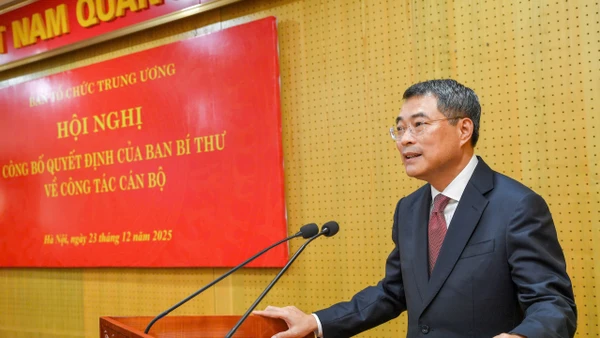 Đồng chí Lê Minh Hưng, Ủy viên Bộ Chính trị, Bí thư Trung ương Đảng, Trưởng Ban Tổ chức Trung ương phát biểu tại hội nghị (ảnh: Thế Đại)