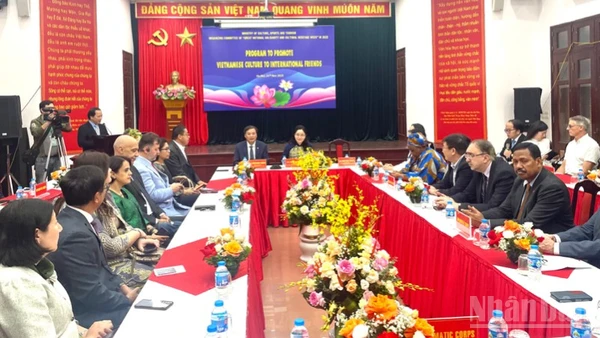 Các đại sứ, đại biện, trưởng các cơ quan, tổ chức quốc tế thăm quan Làng Văn hóa-Du lịch các dân tộc Việt Nam. 