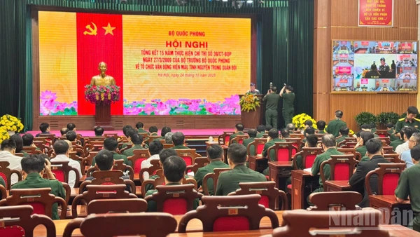 Điểm cầu Hà Nội trực tiếp tại Bộ Quốc phòng, Hà Nội. (Ảnh: HNV)