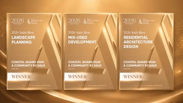 Coastal Quảng Ngãi nhận 3 giải thưởng tại Asia Architecture Design Awards.
