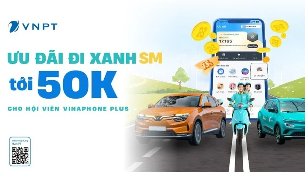 Chỉ với 2.500 điểm VinaPhone Plus, Hội viên có thể đổi ngay mã ưu đãi giảm 15% khi sử dụng dịch vụ của Xanh SM.