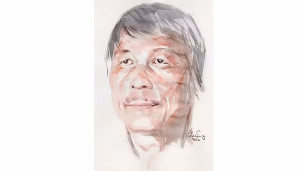 Ký họa chân dung nhà thơ Tùng Bách của họa sĩ Đỗ Hoàng Tường.