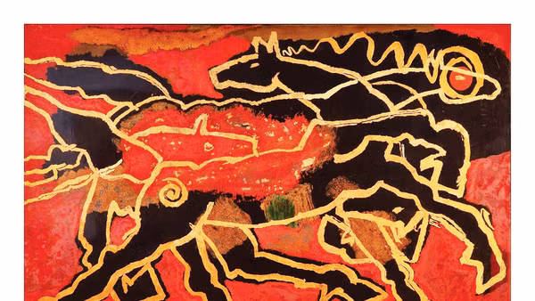 Tranh sơn mài Ngựa của hoạ sĩ Ngọc Thọ, vẽ trong thời gian 1978-1983. (Nguồn Bảo tàng MTVN)