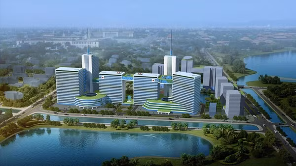 Phối cảnh Khu phức hợp y tế - Chăm sóc sức khỏe người cao tuổi - Đại học Y Hà Nội. Ảnh: Handico
